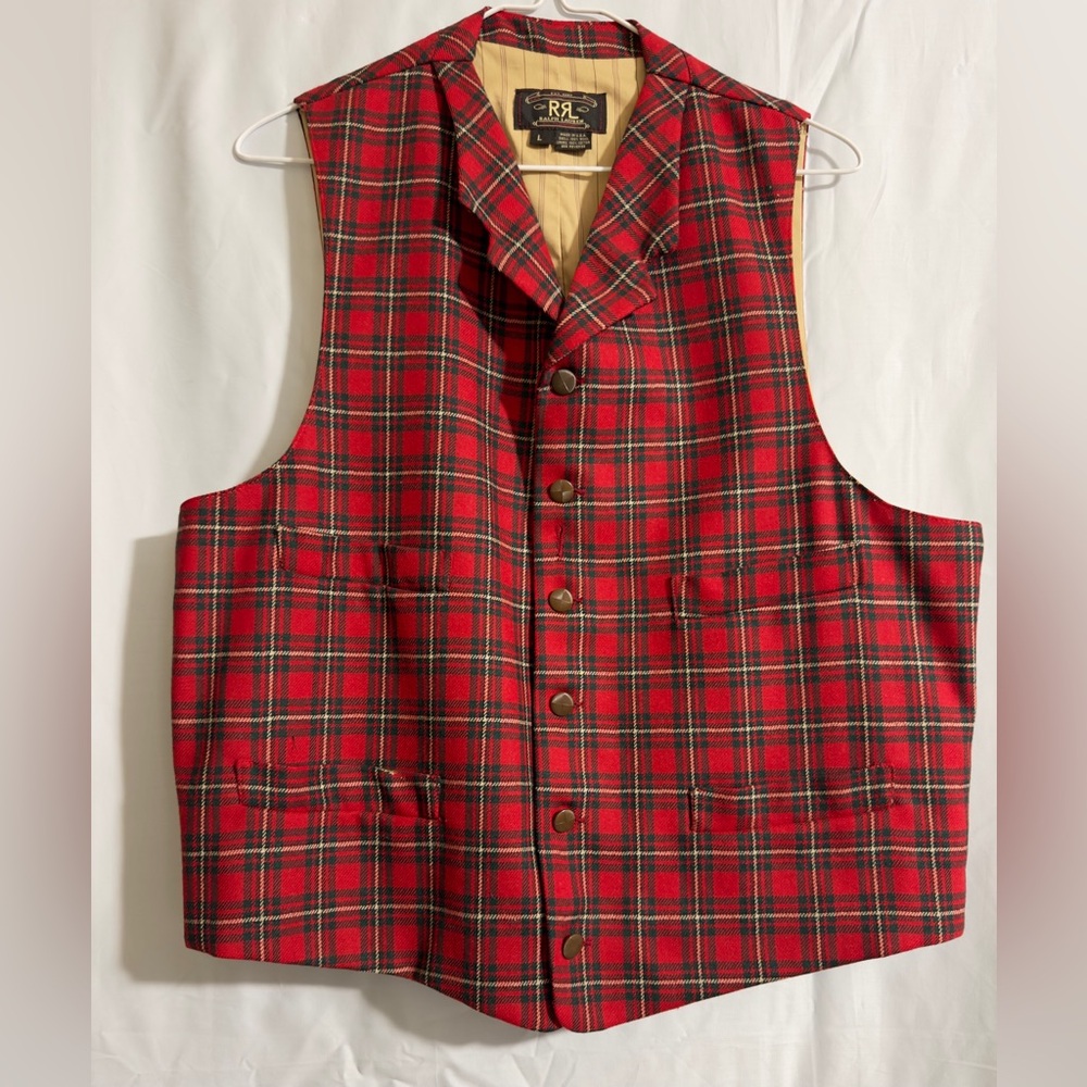 Vintage Ralph Lauren RRL Red Tartan Vest Size Large Plaid